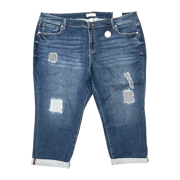 Lane Bryant Girlfriend Patch Mid Rise Plus Size Cropped Jeans Size 24 - Picture 1 of 11